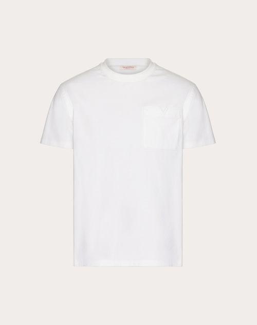 COTTON T-SHIRT WITH TOPSTITCHED V DETAIL Product Image