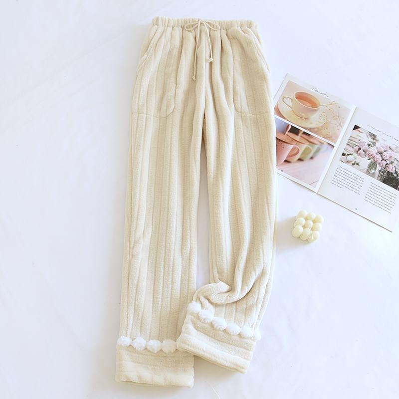 Drawstring Waist Pom Pom Fleece Pajama Pants Product Image