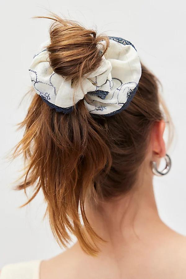 Embroidered Floral Scrunchie Womens at Urban Outfitters Product Image