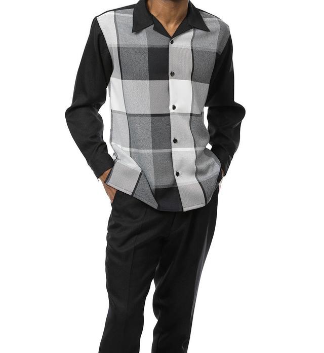 Black Tone-on-Tone Windowpane 2 Piece Long Sleeve Walking Suit Set Product Image