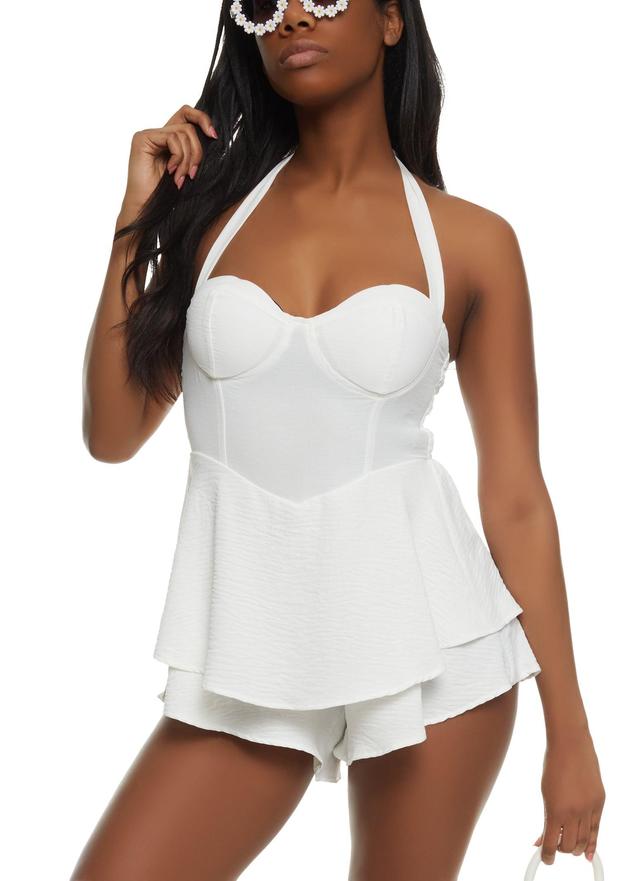 Womens Padded Halter Neck Ruffle Romper Product Image