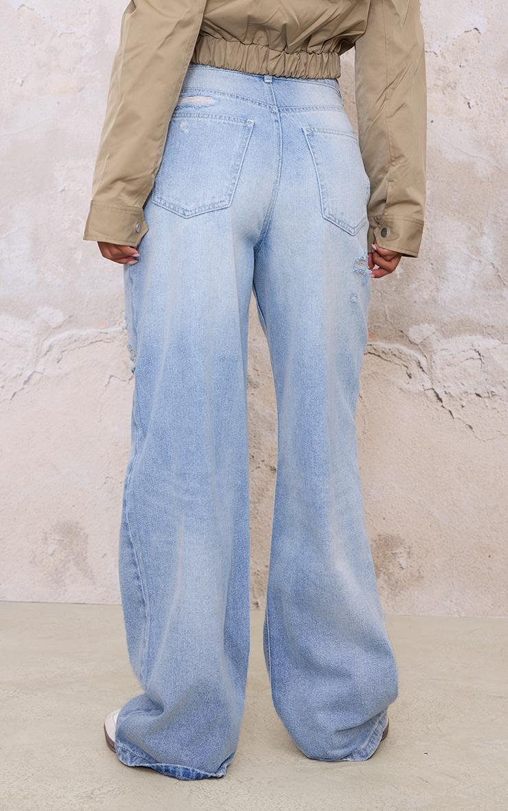 Blue Distressed Detail Straight Leg Jeans product image