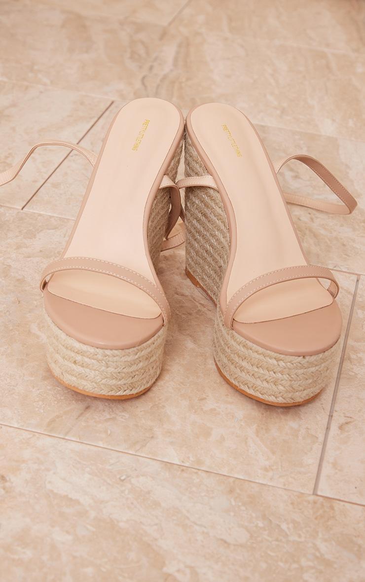 Nude Wide Fit PU Metallic Strap Espadrille High Heeled Wedges Product Image