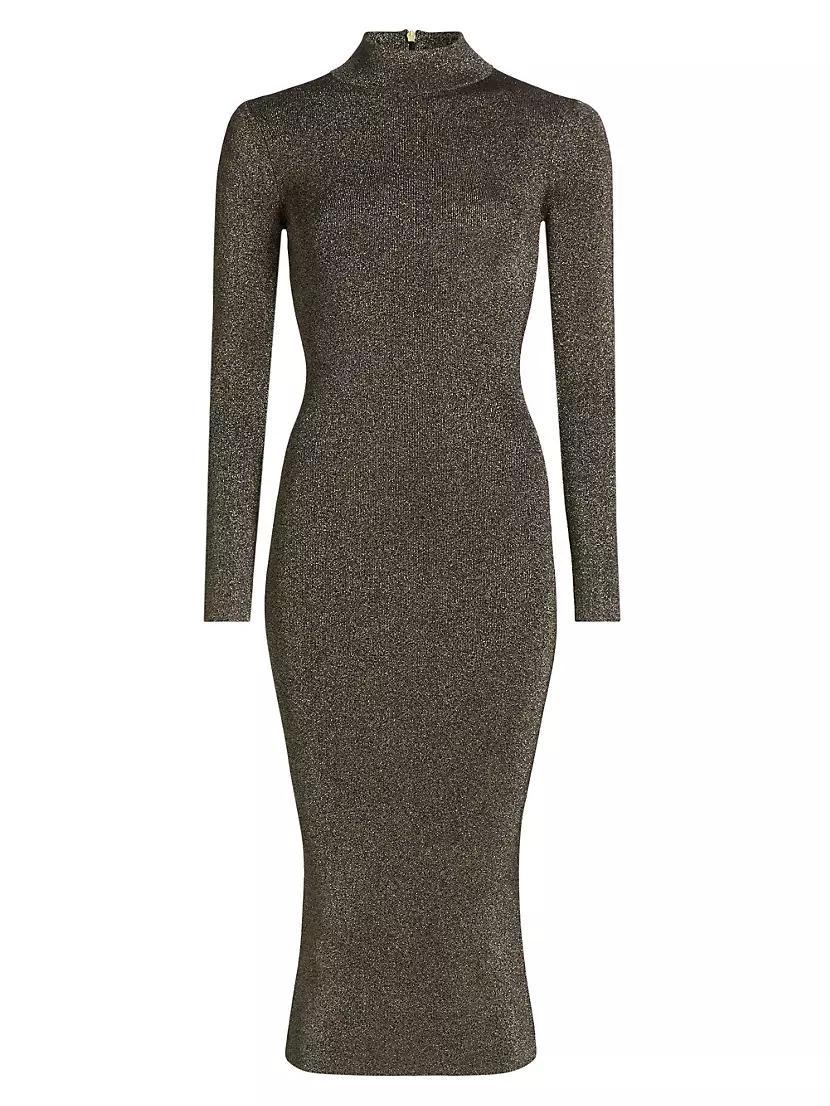 Metallic Mock Turtleneck Body-Con Midi-Dress Product Image