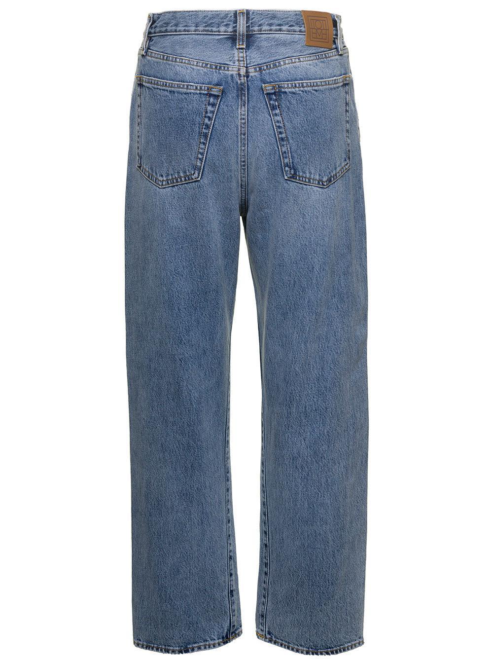 TOTÊME Classic High-rise Frayed Organic Straight-leg Jeans In Blue Product Image