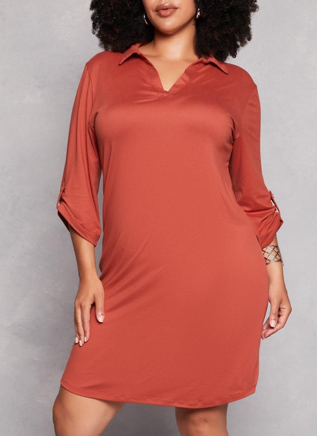 Womens Plus Size Tabbed Sleeve Shirt Dress Product Image