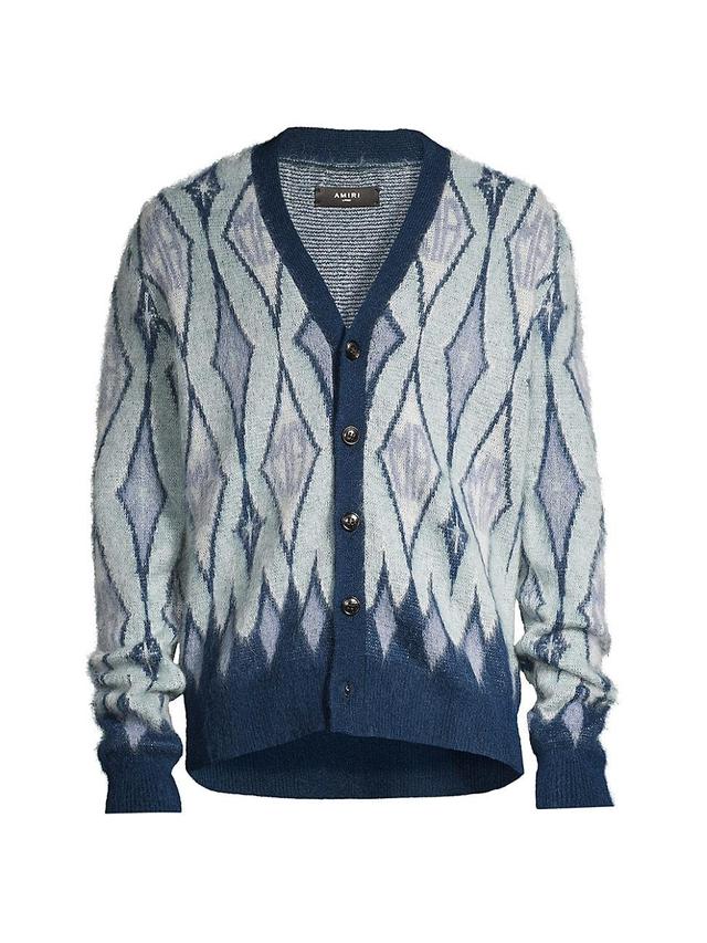 AMIRI Logo Jacquard Argyle Kid Mohair & Baby Alpaca Blend V-Neck Cardigan Product Image