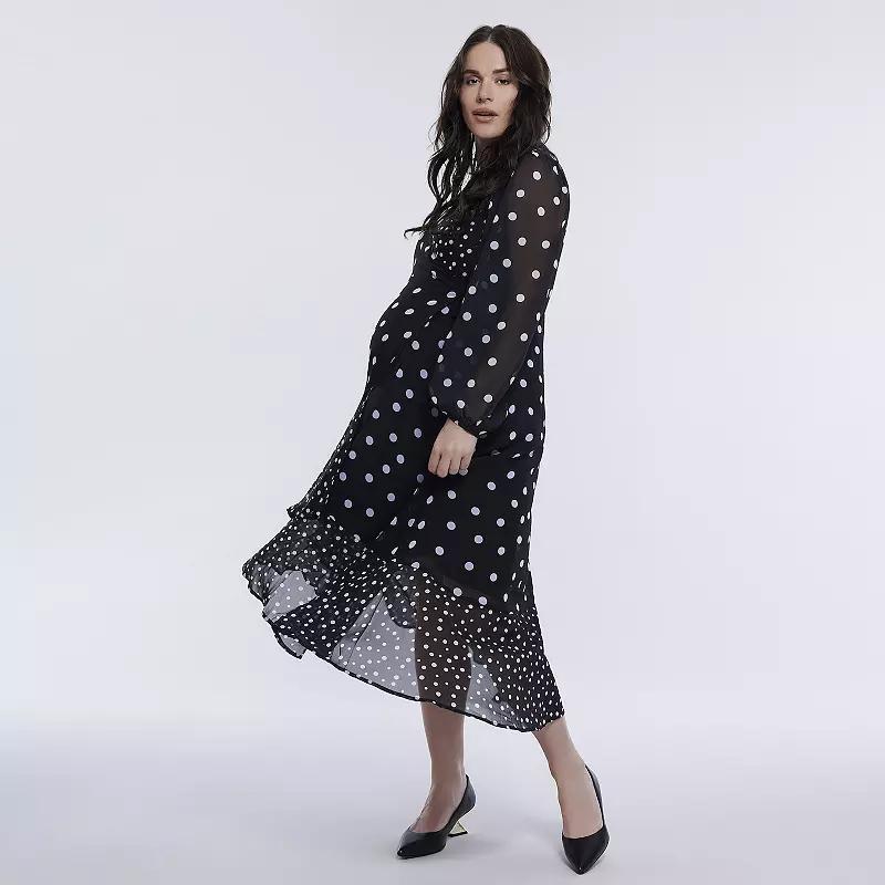 Maternity Motherhood Woven Wrap Midi Dress, Womens Blue Ditsy Product Image