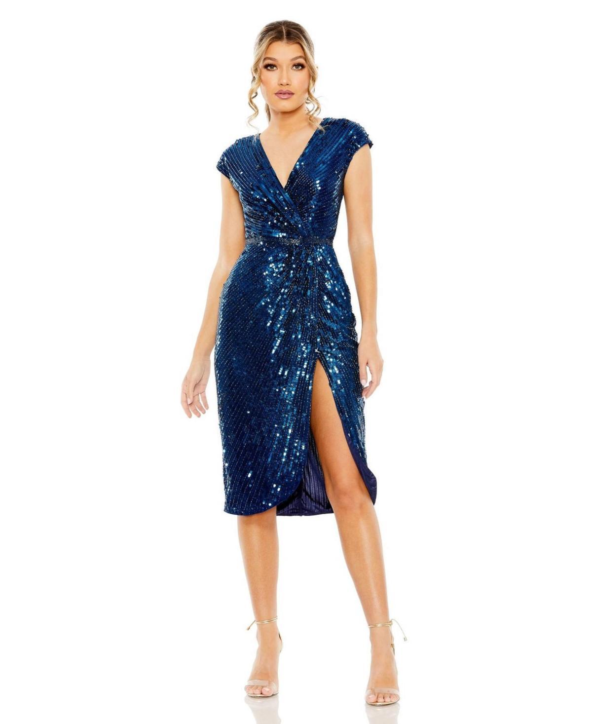 Womens Sequin-Embellished Wrap-Style Midi-Dress Product Image