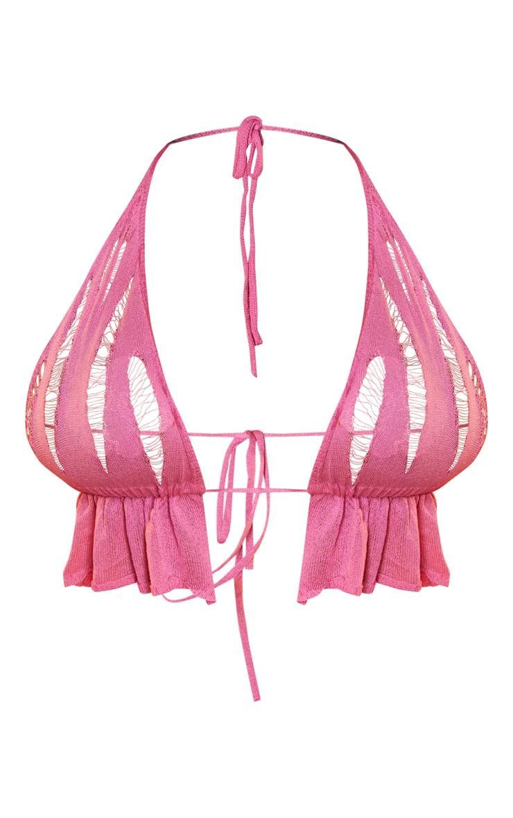 Shape Bright Pink Knit Ladder Detailed Halterneck Bralet Product Image