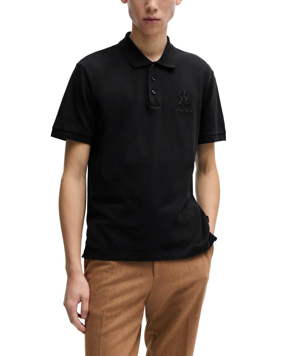 Mens Mercerized-Cotton Polo Shirt with Special Artwork Product Image