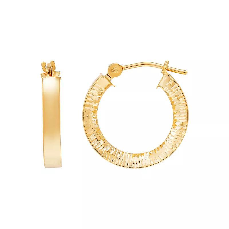 14k Gold Diamond Cut Tube Hoop Earrings, Womens Product Image