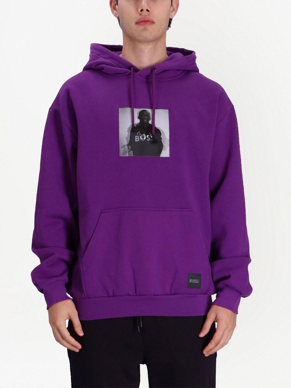 Boss X Khaby Relaxed-fit Cotton-blend Hoodie With Lenticular Artwork In Dark Purple Product Image