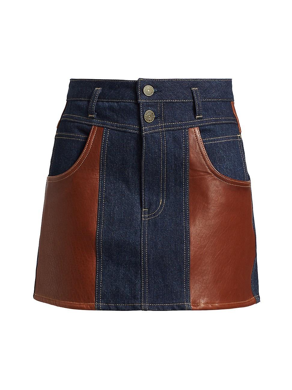 Womens Denim Leather-Paneled Miniskirt Product Image