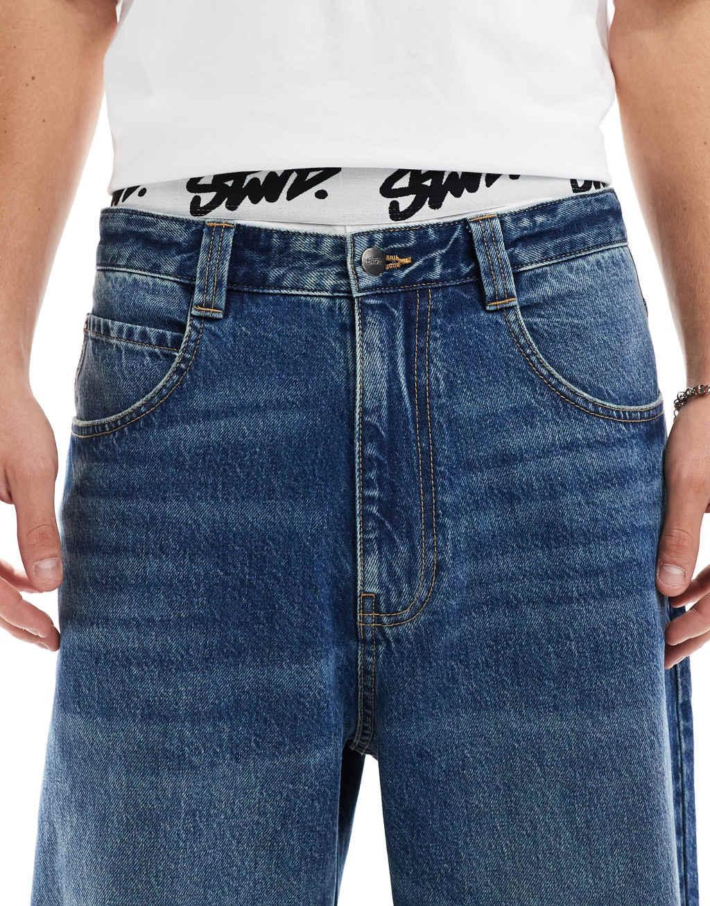 Pull&Bear STWD waistband skater jean in blue Product Image