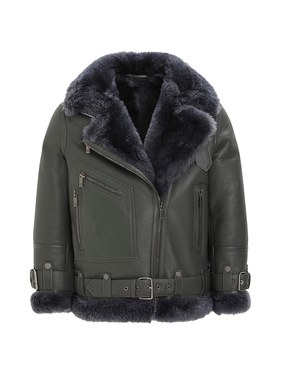 Womens Shearling Lamb Zip Moto Jacket Product Image