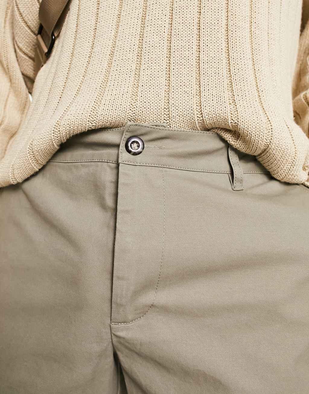 ASOS DESIGN slim chino shorts in shorter length in light khaki  Product Image