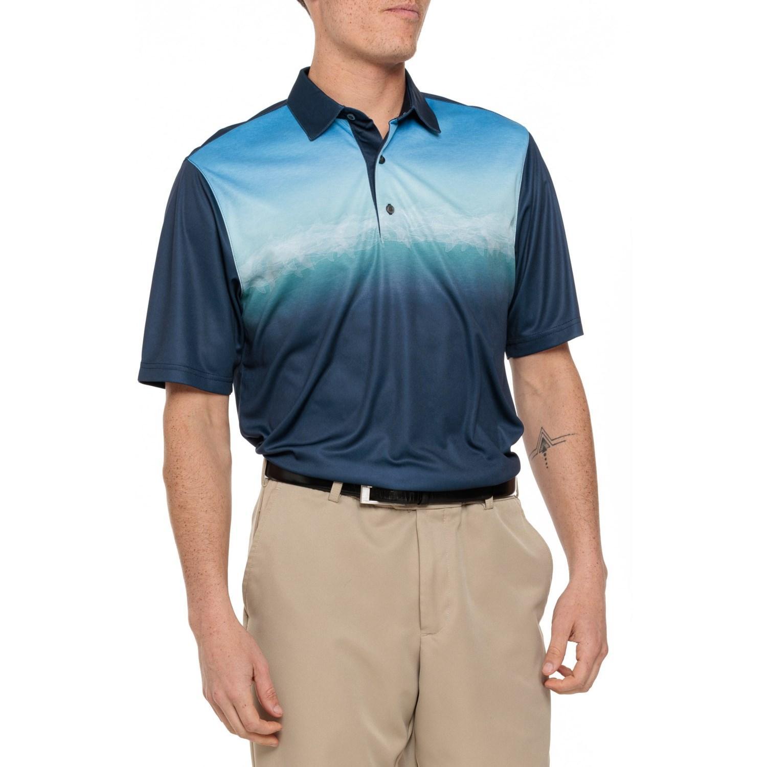 Greg Norman Ombre Shark Chest Graphic Polo Shirt - Short Sleeve Product Image