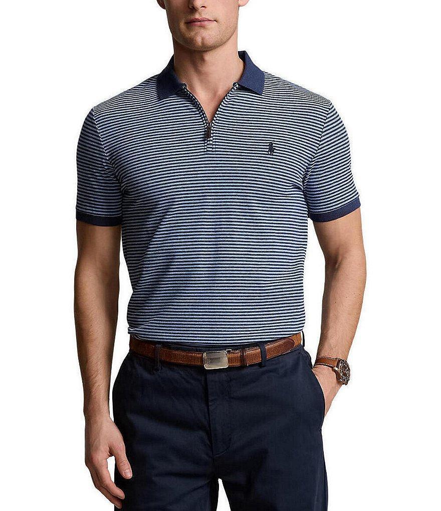 Polo Ralph Lauren Classic Fit Striped Quarter-Zip Stretch Mesh Short Sleeve Polo Shirt Product Image