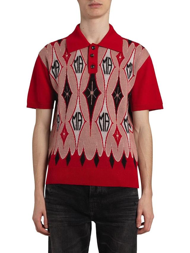 AMIRI Logo Jacquard Argyle Merino Wool Polo Sweater Product Image