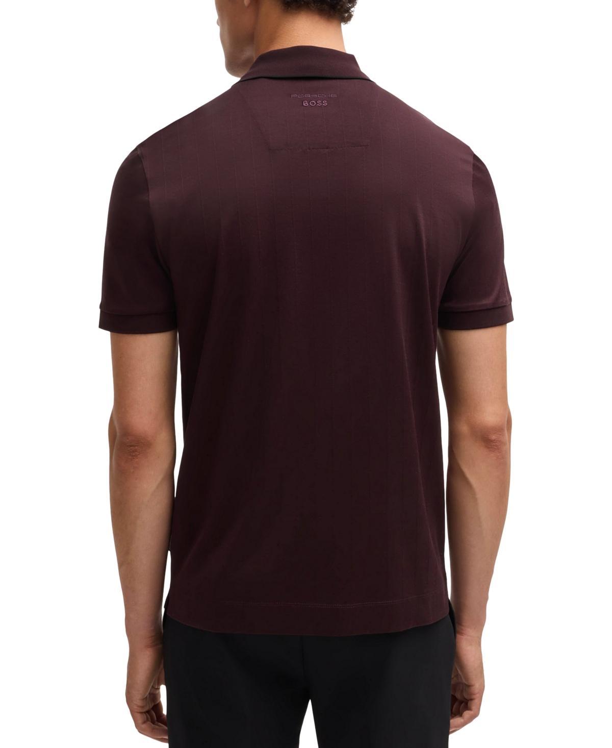 Porsche X Boss Striped Cotton-jacquard Polo Shirt With Tipped Collar In Light Red Product Image