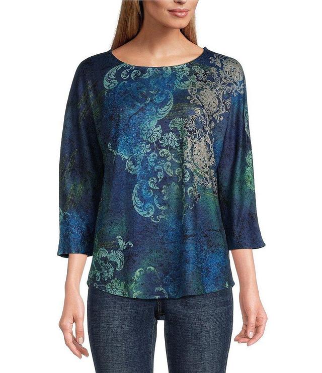 Leo & Nicole Quiet Ocean Print Crew Neck 3/4 Dolman Sleeve Knit Top Product Image