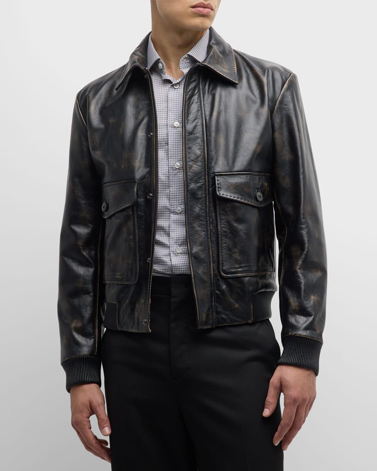 Mens Faded Leather Blouson Jacket Product Image