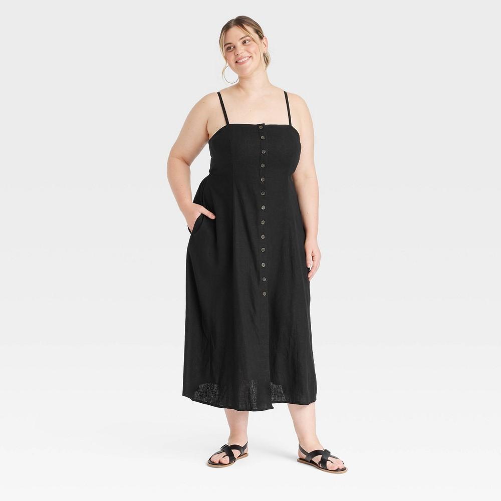 Womens Button-Front Midi Sundress - Universal Thread Black 2X Product Image