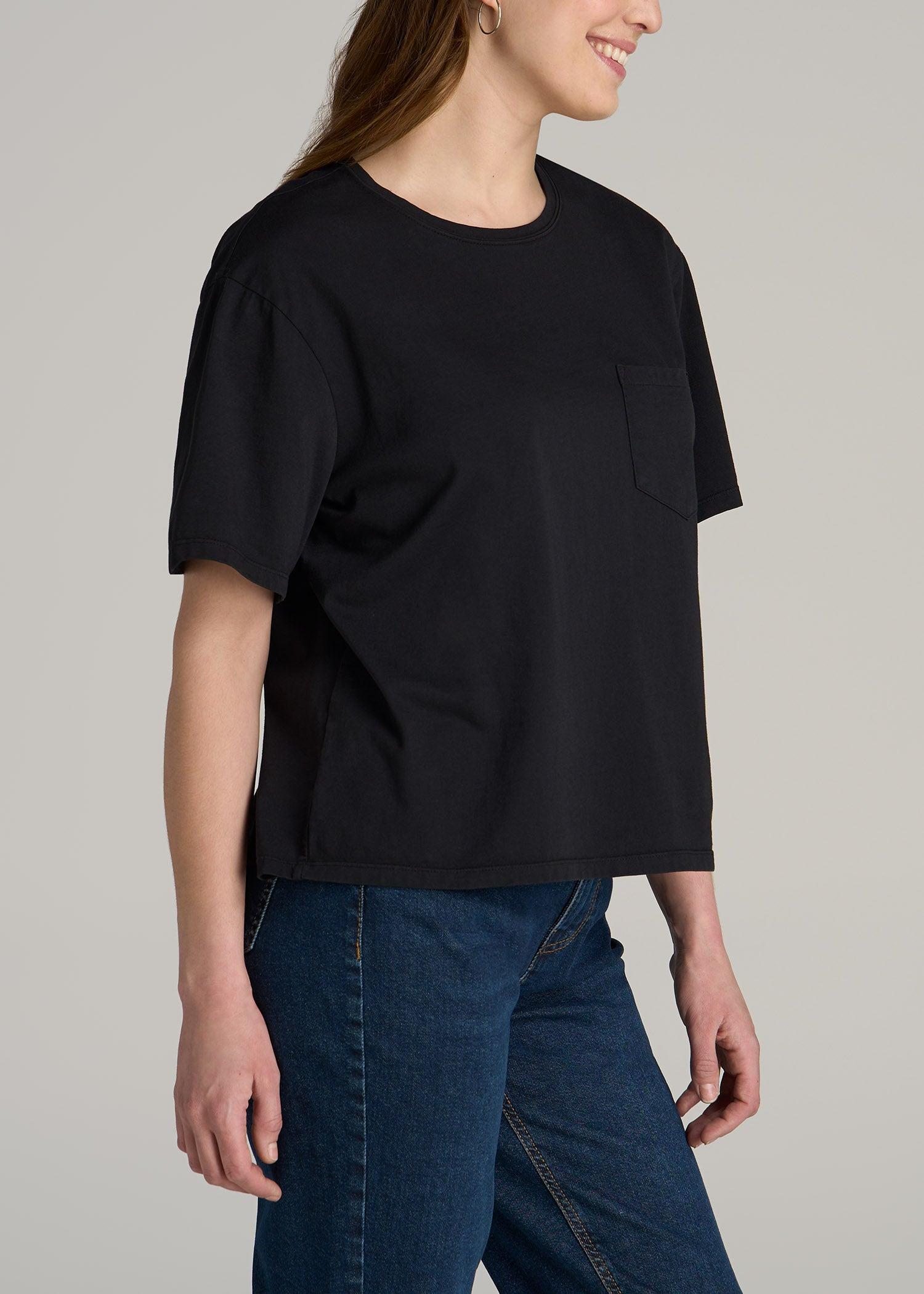 Boxy Short Sleeve T-Shirt for Tall Women in Black Female Product Image