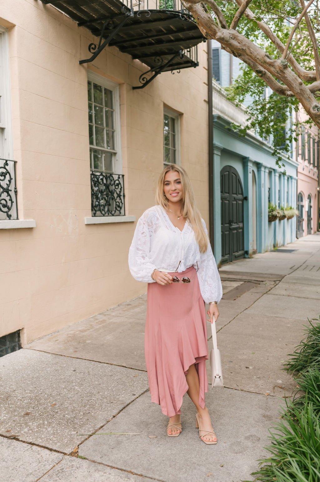 Dusty Rose Asymmetrical Midi Skirt - FINAL SALE Female Product Image