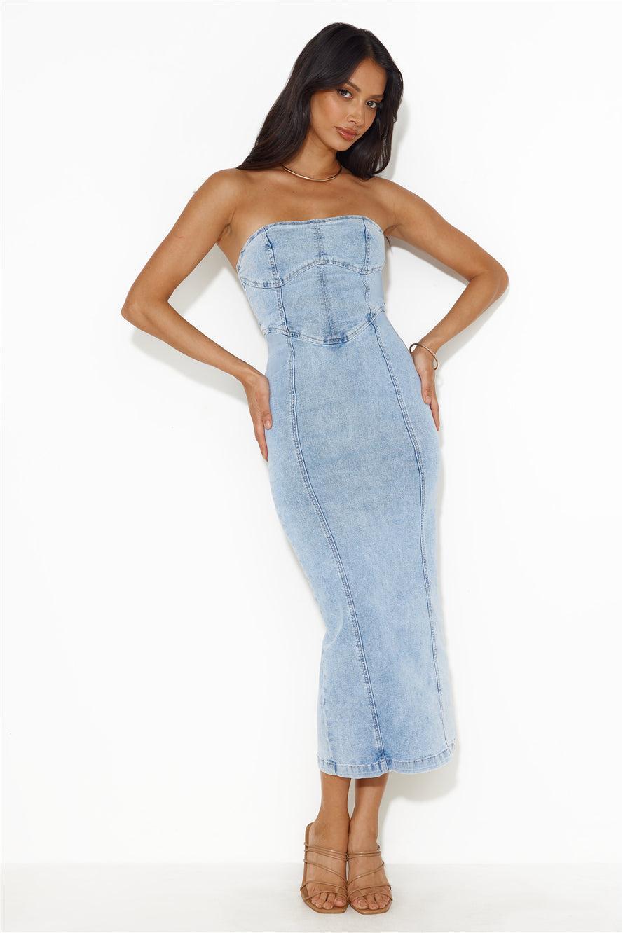 Denim On Denim Strapless Maxi Dress Denim Product Image