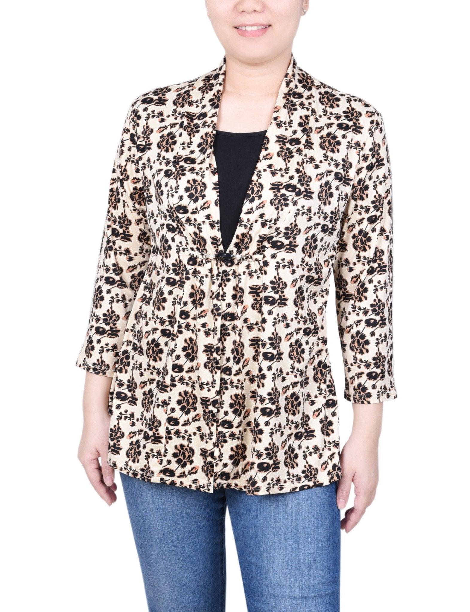 NY Collection Puff Print 3/4 Sleeve Two-Fer Top - Petite Product Image