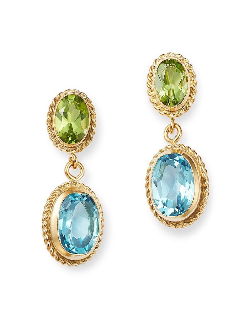 Bloomingdale's Peridot & Blue Topaz Double Drop Earrings in 14K Yellow Gold - Female Product Image