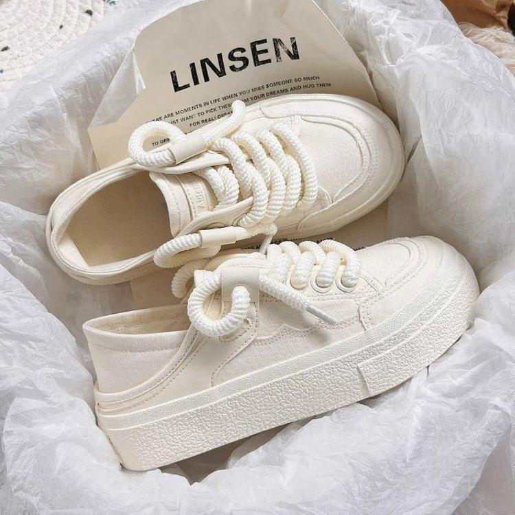 Platform Lace-Up Canvas Sneakers Product Image