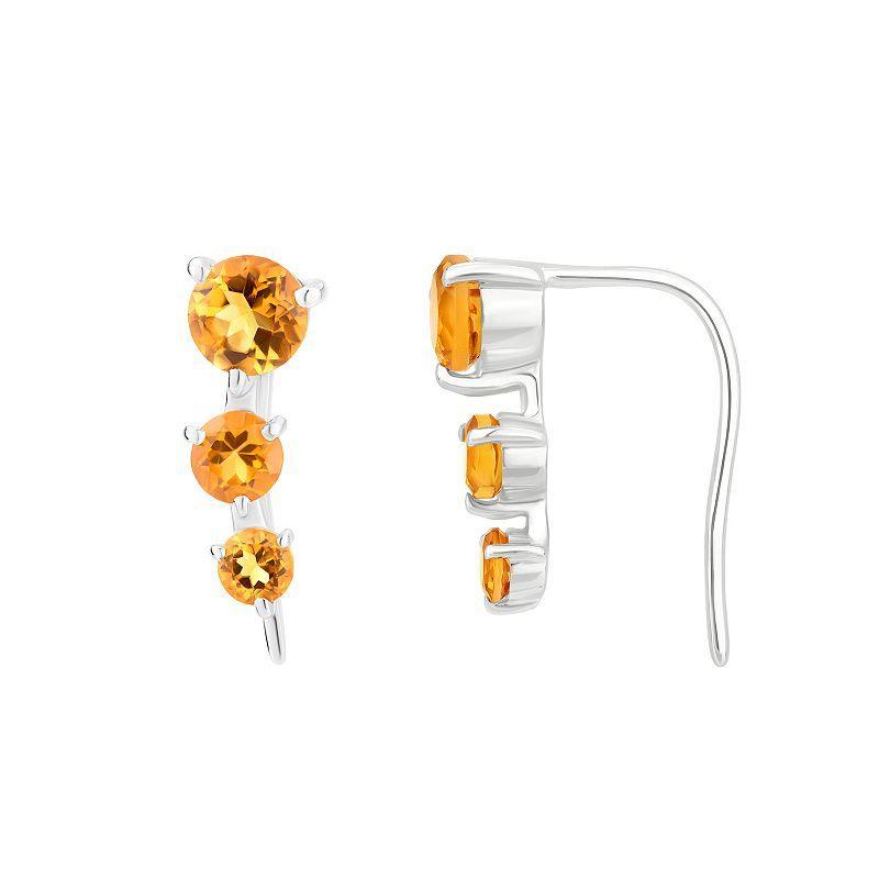 Gemistry 14k White Gold Citrine Climber Earrings, Womens Product Image