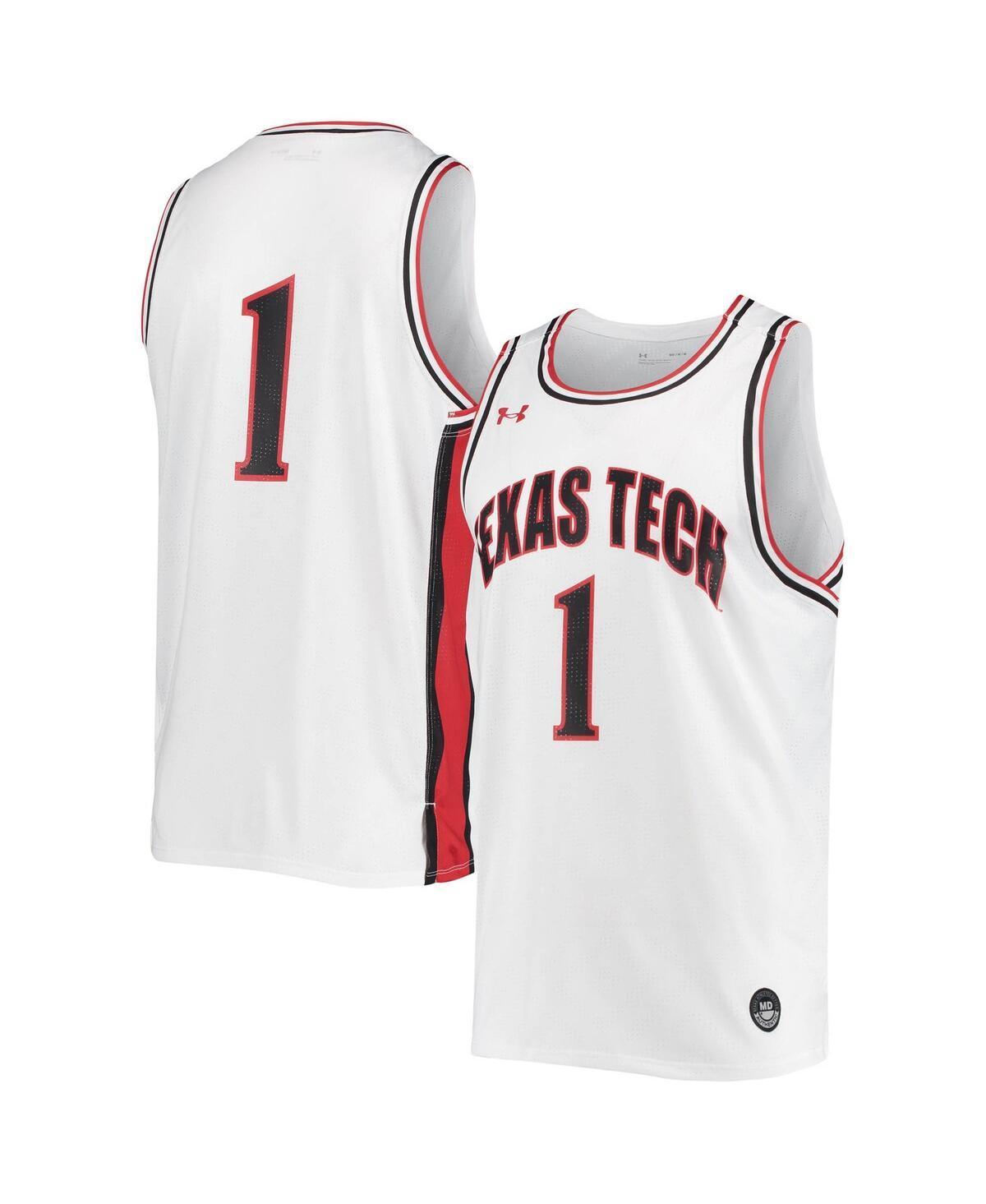 Mens Number 1 White Texas Tech Red Raiders Replica Basketball Jersey - White Product Image