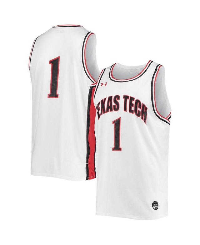 Mens Number 1 White Texas Tech Red Raiders Replica Basketball Jersey - White Product Image