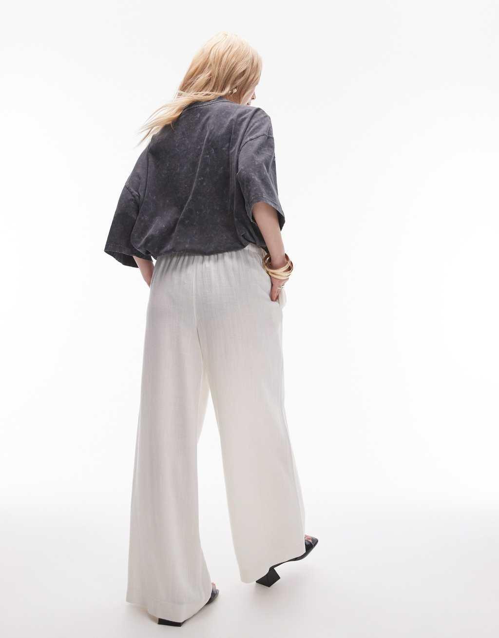 Topshop petite linen tie waist pants in white Product Image