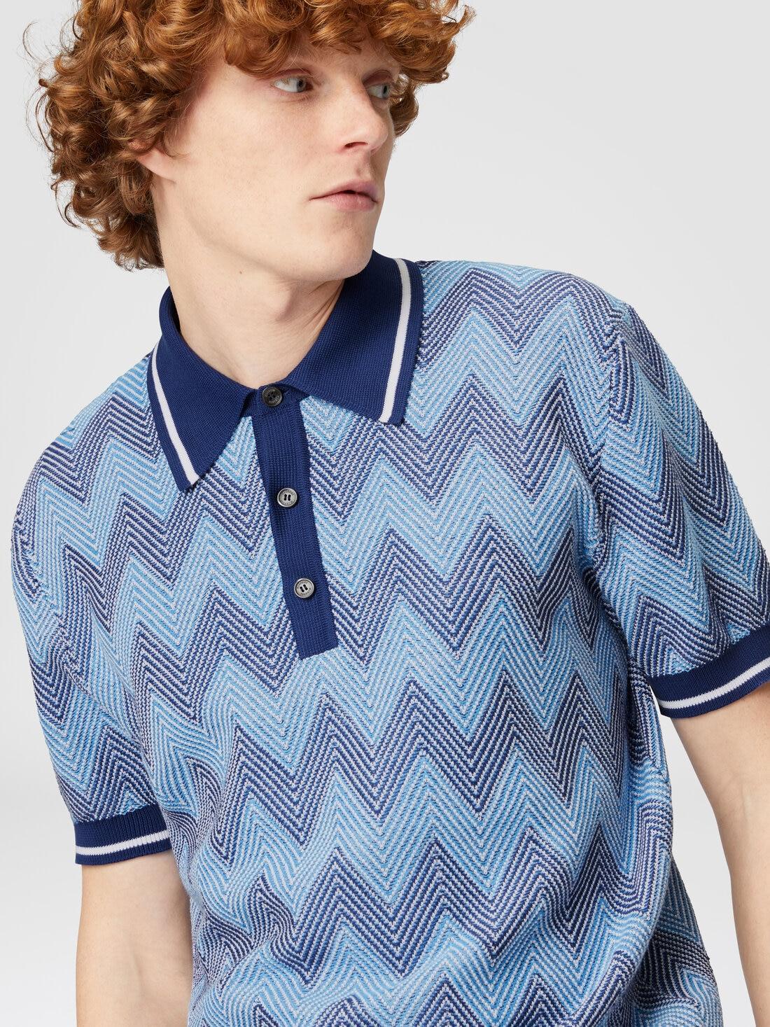 Short-sleeved polo shirt in zigzag cotton with contrasting trim Blue | Missoni Product Image