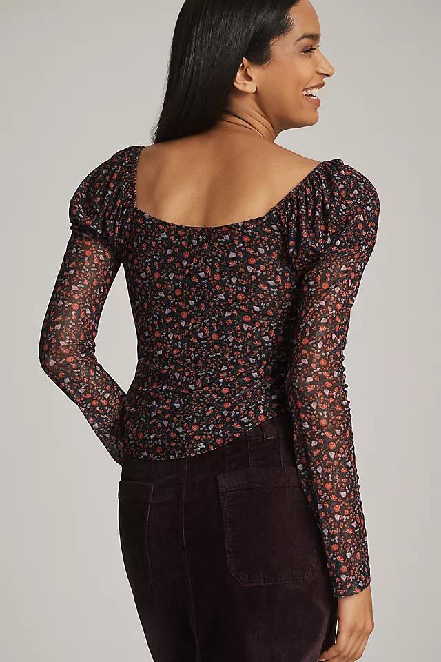 Maeve Mutton-Sleeve Scoop-Neck Ditsy Floral Top Product Image