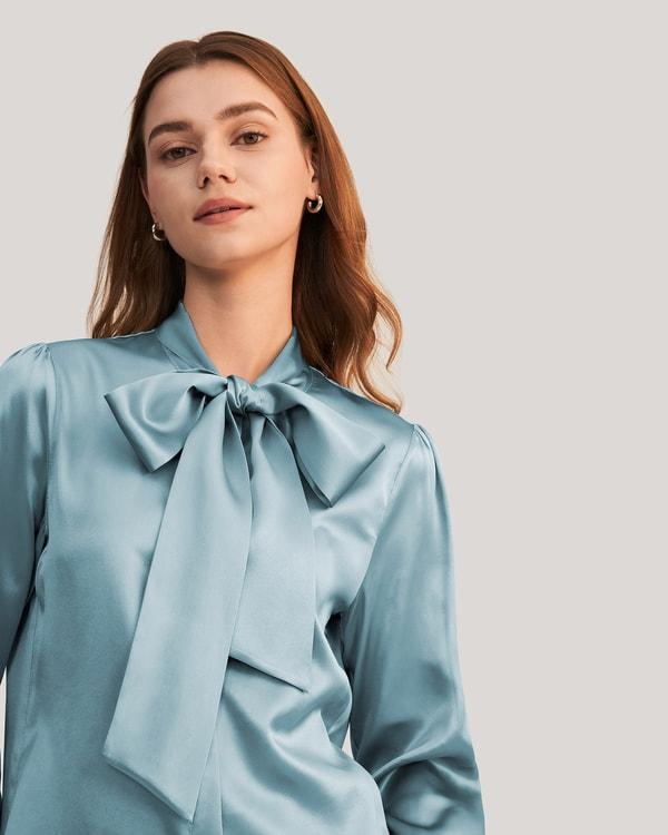 Women Bow-tie Neck Silk Blouse Product Image