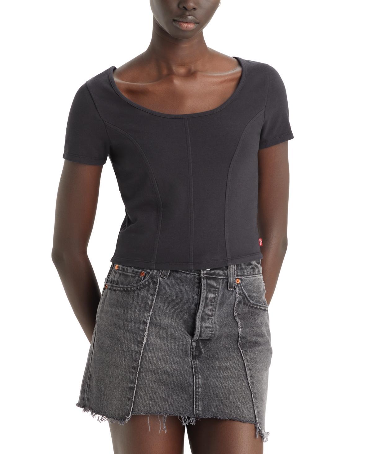 Levis Womens Short Sleeve Cropped Mars Corset T-Shirt - Caviar Black M Product Image