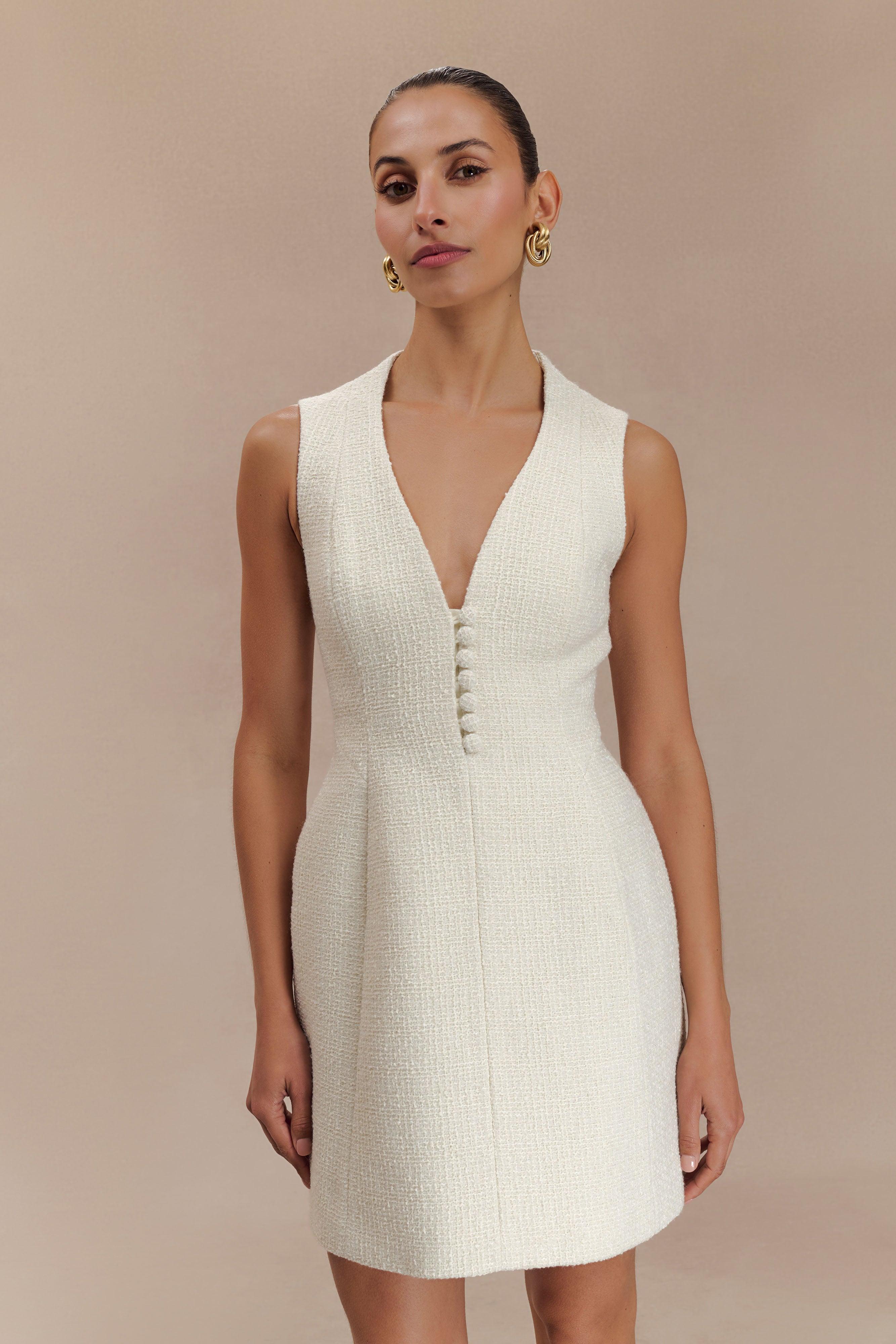 Danna Boucle Mini Dress With Pleats - White product image