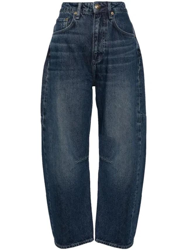 High-rise Cropped Cotton Jeans In 蓝色 Product Image