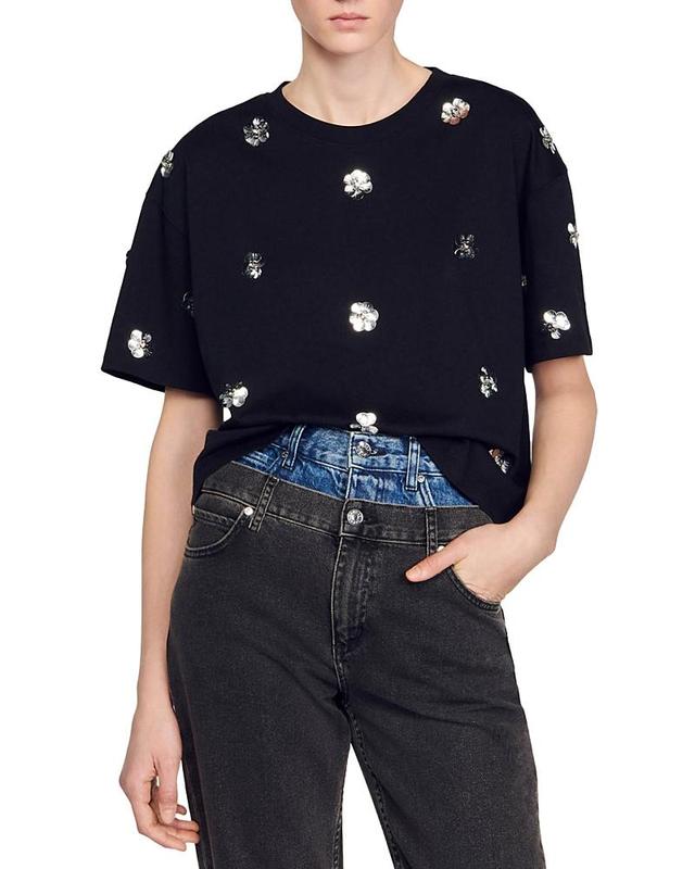 Sandro Metallic Flower Crewneck Tee Product Image