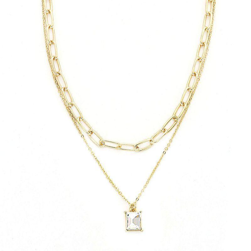 Pannee by Panacea Gold Tone Chain & Crystal Pendant Layered Necklace, Womens Product Image