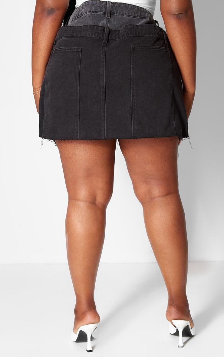 Plus Washed Black Deconstructed Panel Denim Mini Skirt Product Image