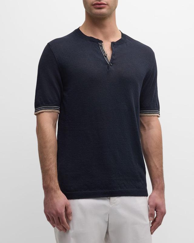 Mens Linen-Cotton Short-Sleeve Polo Sweater Product Image