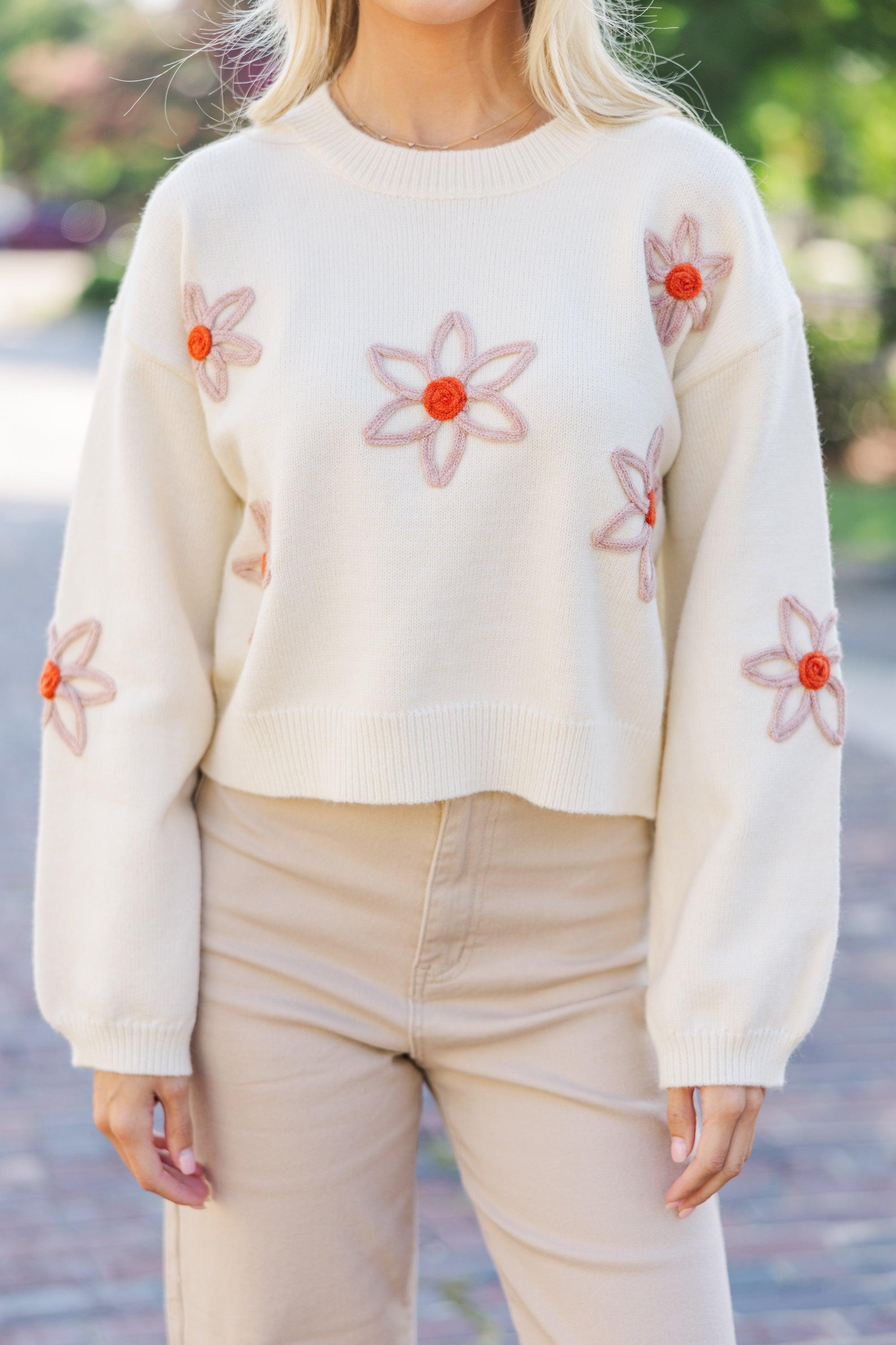 Perfect Example Cream White Floral Sweater Female Product Image