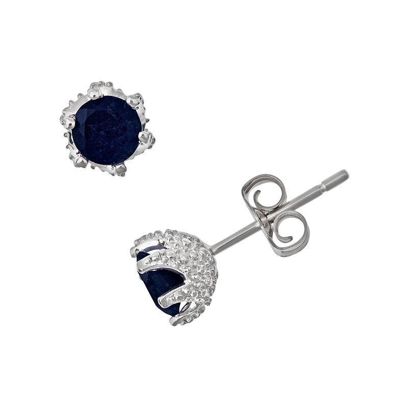 Sapphire Beaded Frame Stud Earrings (1-1/5 ct. t.w.) in Sterling Silver (Also Ruby) - Emerald Product Image